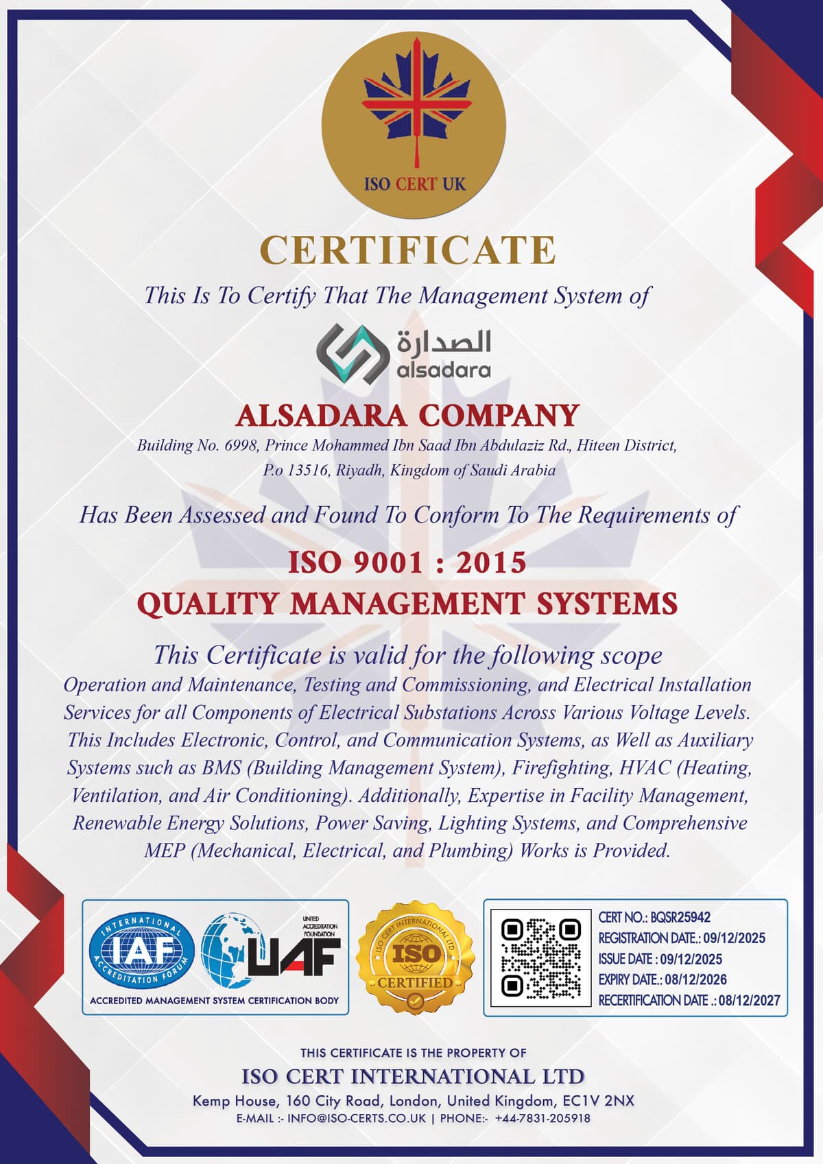 ISO 9001:2015 - alsadara certification